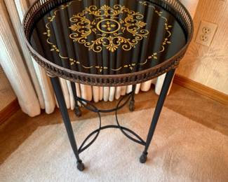 Hollywood Regency Style Black & Gold Tole Tray Table