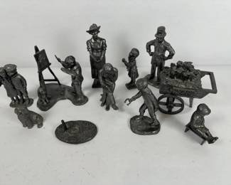 11 Piece Ricker Pewter Handcrafted Figurines Vintage Americana Fresh Cut Flowers Scene