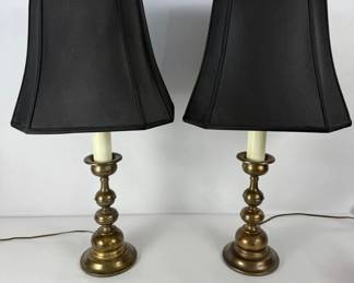 Pair of Vintage BrassStyle Table Lamps with Black Shades