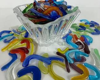 Colorful Art Glass Boomerang Shapes Handcrafted Decorative Glass Pieces