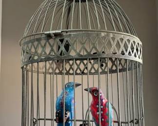 006 Handcrafted Oaxaca Alebrije Birds by Manuel Jimnez Hdz. in Decorative Metal Cage