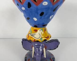 Garson Pakele HandPainted Elephant Chalice Vase Colorful Ceramic Art Sculpture