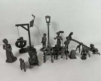 Ricker Pewter Handcrafted Figurine Mixed Set Vintage Americana Street Scene Collection