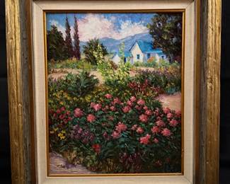 Carolyn Lankford Back Yard View Oil Painting Signed and Framed