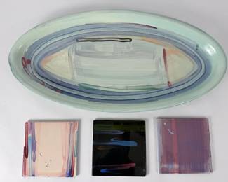 Randy Redfield for Kibak Tile HandPainted Ceramic Platter 3 Abstract Trivets