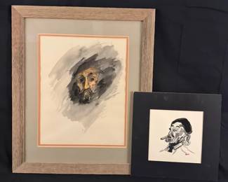 Pair of Expressionist Portrait Prints Signed by Artist