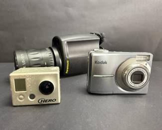 Vintage Camera Collection Kodak Digital Camera, GoPro Hero, and Paramount Security Camera