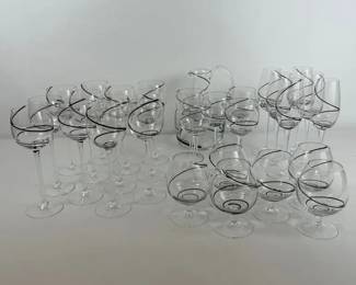 Handblown Venetian Art Glass Barware Set with Swirl 30 Pieces