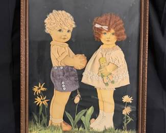 Vintage Textured Childrens Print in Ornate Wood Frame