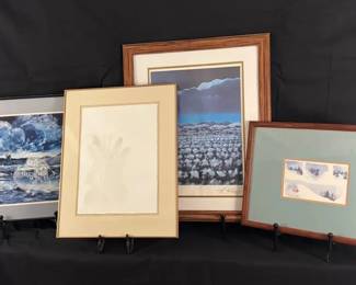 Four Signed Native American Western Art Prints L. Yoren, Ed Morgan, L. Sutton K. McKell, Framed C