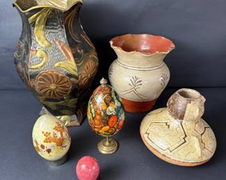 Handcrafted Pottery Decorative Eggs Tonal Mexico Russian Folk Art