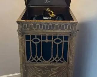 004 Antique Edison C250 Diamond Disc Phonograph Works Includes Records