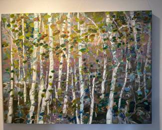 Birch Tree Forest Landscape Painting on Canvas 48 Wide