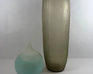 Donna Karan Lenox Etched Grand Glass Vase Frosted Aqua Art Glass Vase Set