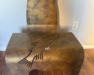 Rustic Metal Bear Chair with Cutout Fish Design