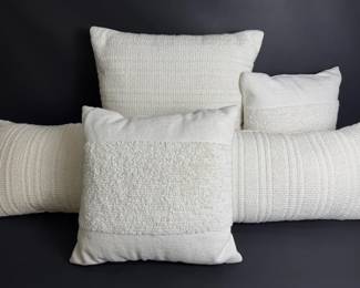 Collection of Textured White Decorative Throw Pillows