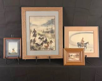 Four Western Watercolor Prints Yvonne Hightner Hayes, Native American Horse Scenes