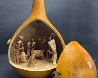 Vintage Kenyan Dried Gourd Vessel Nativity Scene