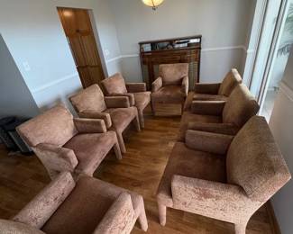 Set of 8 MidCentury Modern Upholstered Armchairs Textured Taupe Fabric