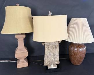 Trio of Table Lamps Mixed Materials and Neutral Shades