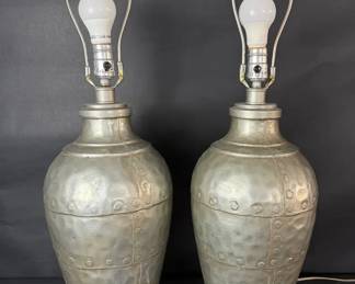 Pair of Hammered Metal IndustrialStyle Table Lamps