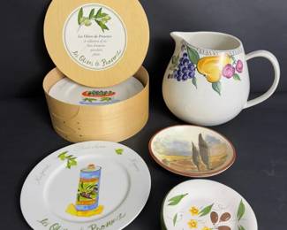 Les Olives de Provence Decorative Porcelain Plates and Pitcher Set