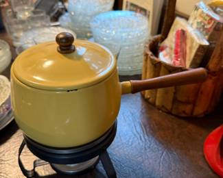 MCM Yellow Enameled Fondue Set
