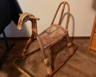 Mid Century Bamboo & Rattan Rocking Horse