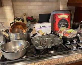 Cuisinart Electric Knife, Assortment of Baking Bans, Muffin Pans, Mixing Bowls, Colanders
