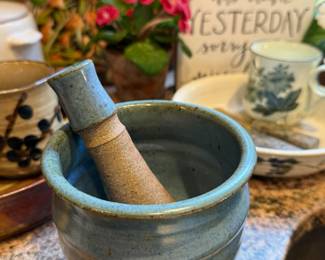 West Bend Blue Stoneware Mortar & Pestle