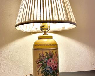 Yellow Tea Caddy Lamp with Hand-Painted Floral Design