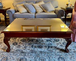Ethan Allen Chippendale Style Ball and Claw Foot Cherry Coffee Table & 2 Matching Side Tables