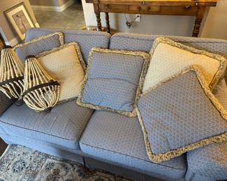 Pair of Blue & Cream Upholstered Love Seats