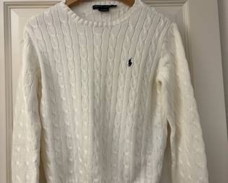 Ralph Lauren White Cable Knit Cotton Crewneck Sweater – Size Large