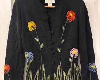 Cache Black Floral Embroidered Button-up Cardigan – Size Small