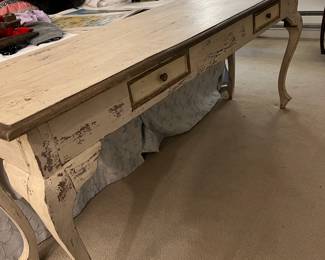 French Louis XV Style White Distressed Console Table