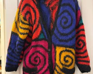 1980s Classiques Colorful Mohair Mix Swirl Pattern Cardigan – Size Small