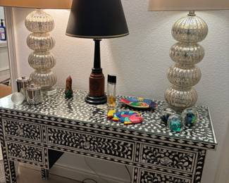 Black Floral Mother Of Pearl Inlay Desk