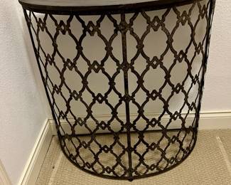 Moroccan-Style Black Metal Lattice Demilune Console Table