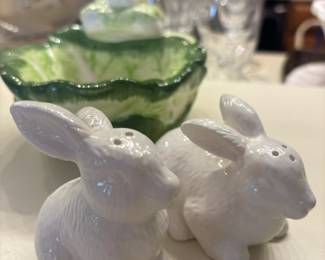 White Ceramic Figural Bunny Salt & Pepper Shakers