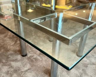 Square Glass Top Coffee Table with Chrome Tone Base