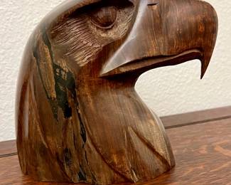 Hand Carved Wooden Eagle Head Sculpture