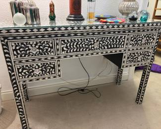 Black Floral Mother Of Pearl Inlay Desk