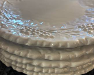 Set of 5 Italian Embossed White Dinner Plates with Grape Design