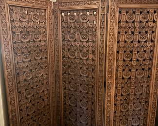 Thai 3-Panel Hand Carved Room Divider