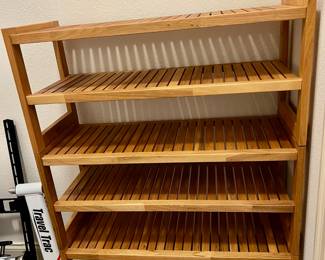 Multi-tier Slatted Wood Storage Shelf