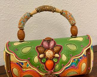 Mary Frances Brown and Green Beaded Handbag