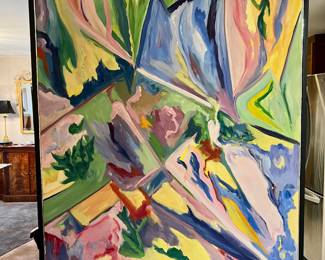 Large Abstract Painting on Canvas – Signed Caramela