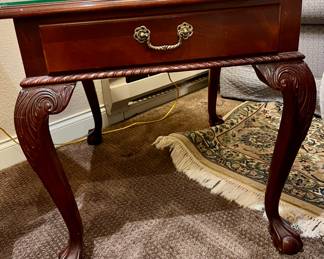 Ethan Allen Chippendale Style Ball and Claw Foot Cherry Coffee Table & 2 Matching Side Tables