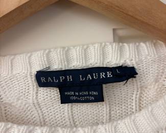 Ralph Lauren White Cable Knit Cotton Crewneck Sweater – Size Large